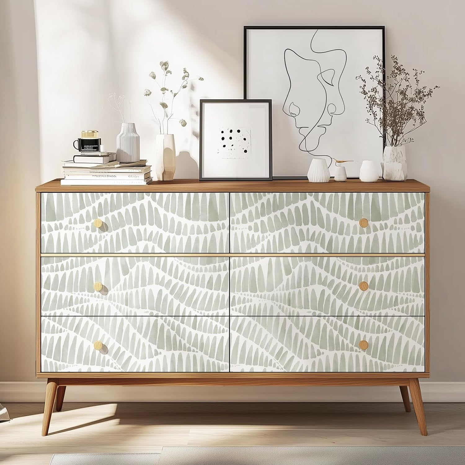 DAZLUT Green Wallpaper Modern Striped Wallpaper Peel and Stick Wallpaper Vinyl Boho Removable Wallpaper Self Adhesive Wallpaper for Bedroom Waterproof Contact Paper,17.3"×590"