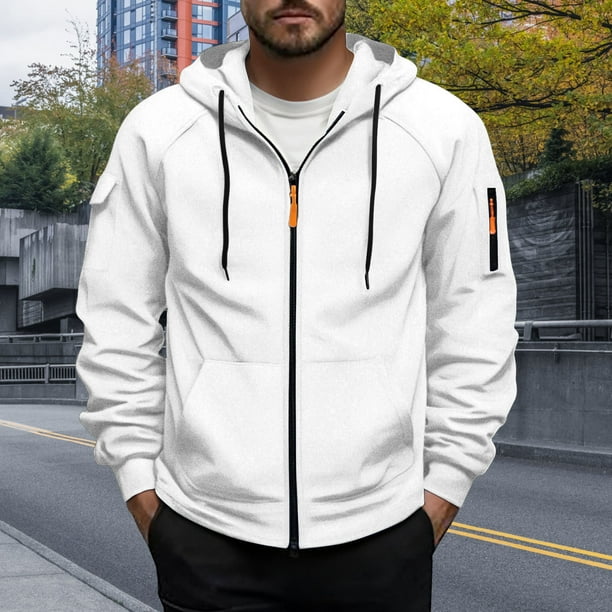 pstuiky Camisas casuales de manga larga para hombre, Chaqueta tipo cárdigan con capucha y cremallera de manga larga de color liso para hombre top de hombre l