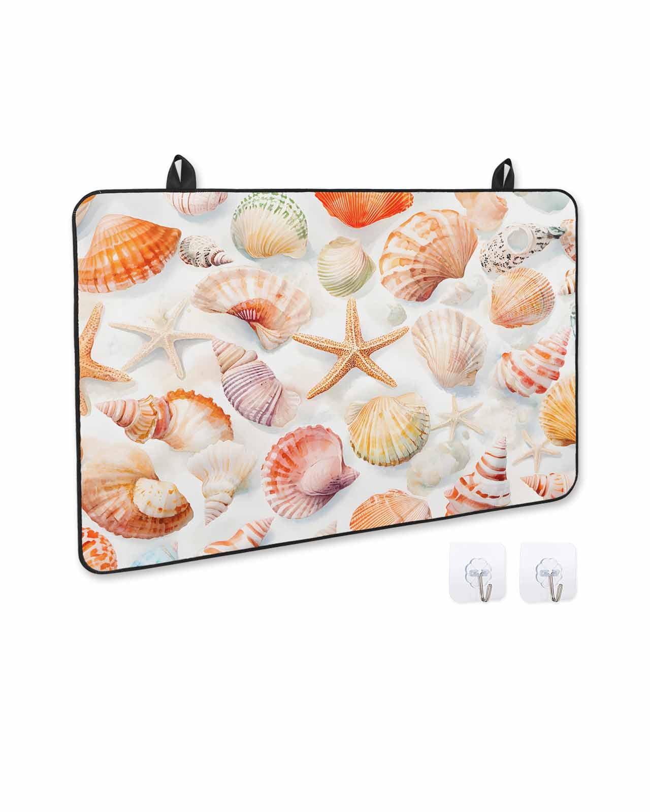 nqOlkjepod Large Induction Cooktop Protector Mat 36"x21", Orange Shells Coastal Stove Top Covers for Electric Stove, Summer Beach Starfish Watercolor Stove Burner Cover Mats, Glass Top Stove Cover