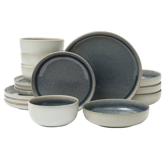Gibson Elite Sunveil 16-Piece Stoneware Dinnerware Set, Service for 4, Reactive Glaze, Blue