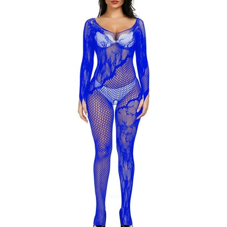 

Zpanxa Womens Sexy One-piece Mesh Clothes Suspender Sock Hollowed Out One-piece Socks Mesh Whole Body Silk Stockings Mesh Socks Pack Sexy Underwear Blue One Size