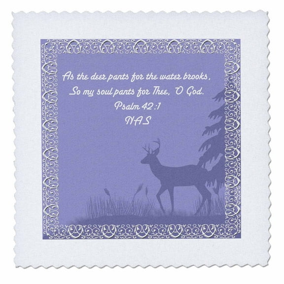 3dRose, Illustrated bible verse with deer in forest Psalm 421, 6x6 inch quilt square