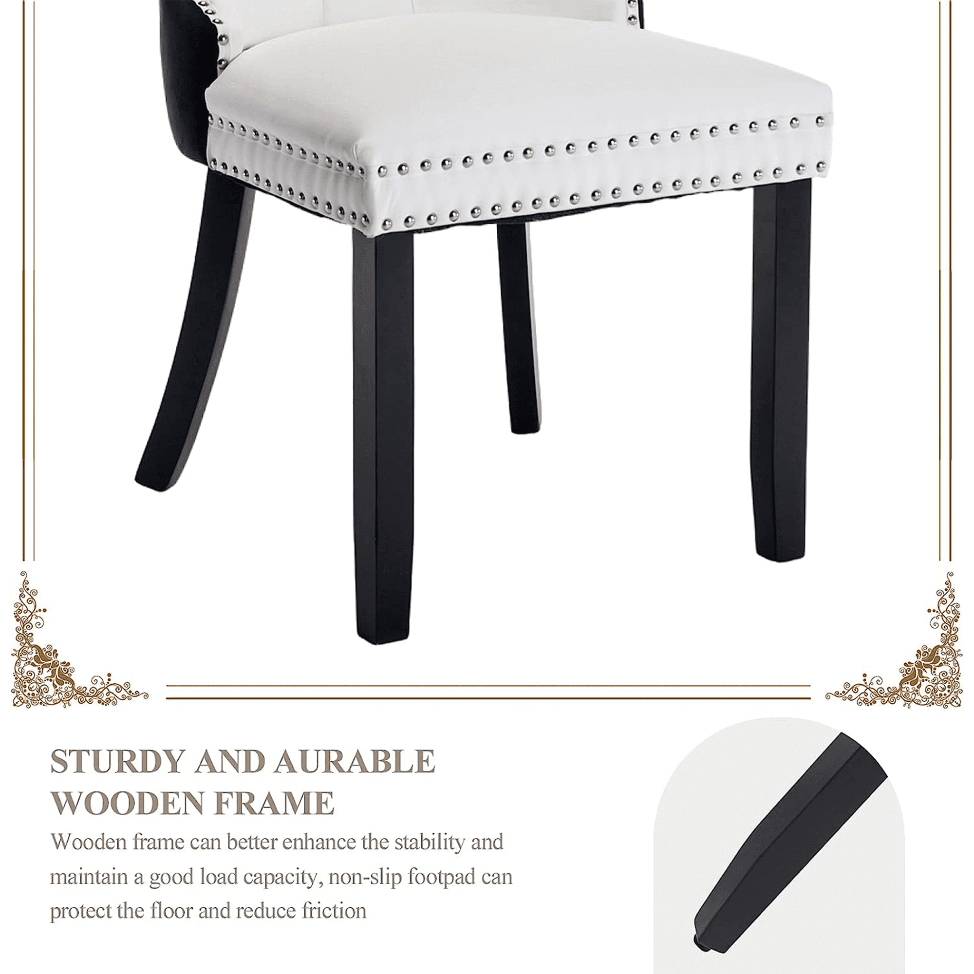 LegaHome Dining Room Chairs Set of 4, Modern Upholstered Velvet and PU Leather Dining Chair with Nailhead Trim and Solid Wood Legs, Tufted Button Padded Chairs Set for Dining Room, White&Black