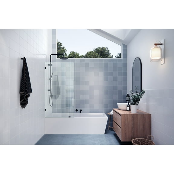 Glass Warehouse 58.25" x 30" Frameless Shower Bath Fixed Panel Matte Black Matte