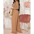 thumbnail image 5 of CHICME Jumpsuits for Women Dressy Pearls Decor Long Sleeve Casual Ruched Wide Leg Rompers Brown-XL, 5 of 9