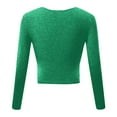 thumbnail image 4 of Besolor Women's V Neck Cropped Tops Trendy Cross Long Sleeve Solid Color Stretch Slim Fit Basic Blouse T-Shirts, 4 of 4