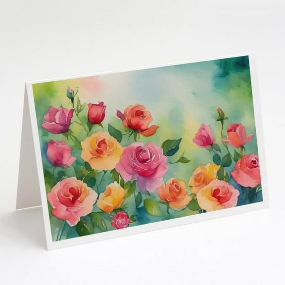 Roses in Watercolor Greeting Cards and Envelopes Pack of 8 7 in x 5 in