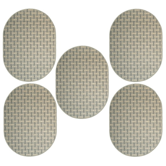 Furnish My Place Union Indoor/Outdoor Commercial Beige Color Rug, Pet-Friendly, Home Decor Commercial Rug for Living Room, Bedroom, Wedding, Event, Made in USA, 2' x 4' Oval - Set of 5