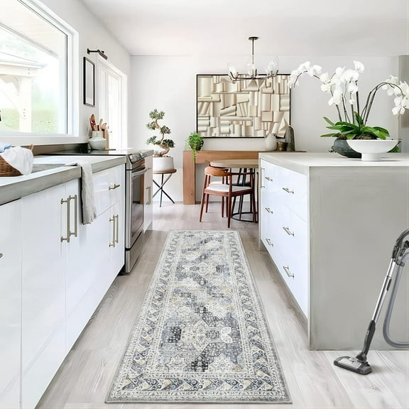 GlowSol 2'x6' Vintage Oriental Runner Rug Floral Print Distressed Long Runners Indoor Persian Non-Slip Rug Runner for Laundry Room Nursery, Blue