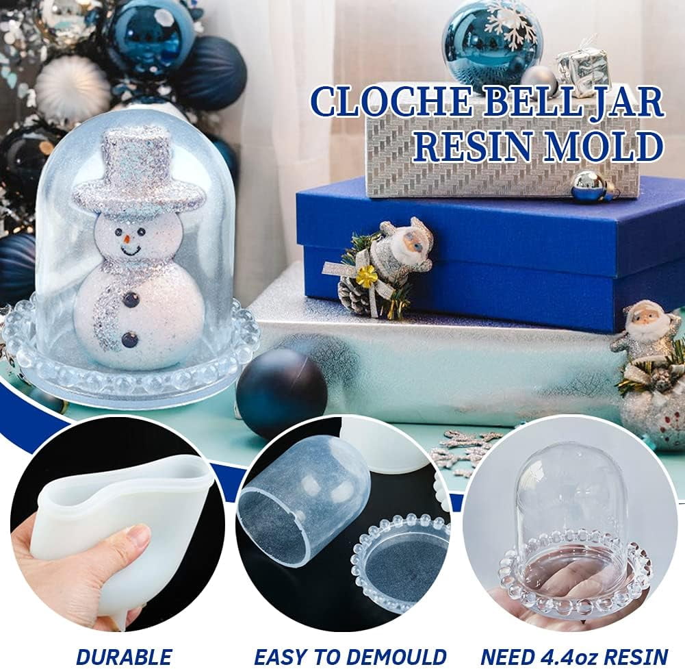 ABCISI Cloche Bell Jar Display Dome Resin Mold with Base, Dice Cup Silicone Mold Set,Creative Jewelry Collectibles Showcase Holder Display Jar,Resin Crafts for Epoxy Casting Home Decor Party Supplies