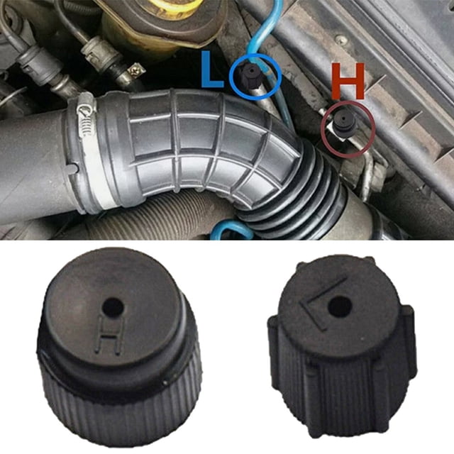 2pcs Car Air Conditioning Service AC Charging Port Valve Dust Cap Replacement Dust Cover Car AC Valve Cap Kit High 16mm Low 13mm