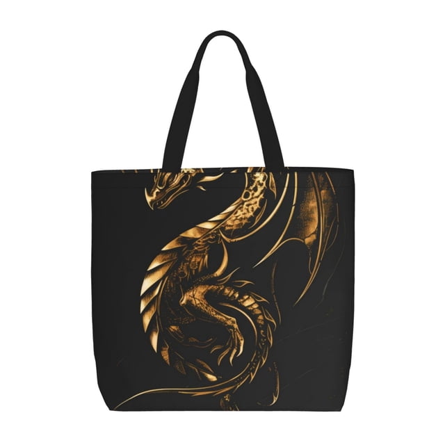 Fotbe Golden Dragon Tattoo Art Bolsa Tote con Estampado para Mujer, Bolsos con Cremallera, Bolsa de Hombro Casual de Gran Capacidad con Bolsillos Internos