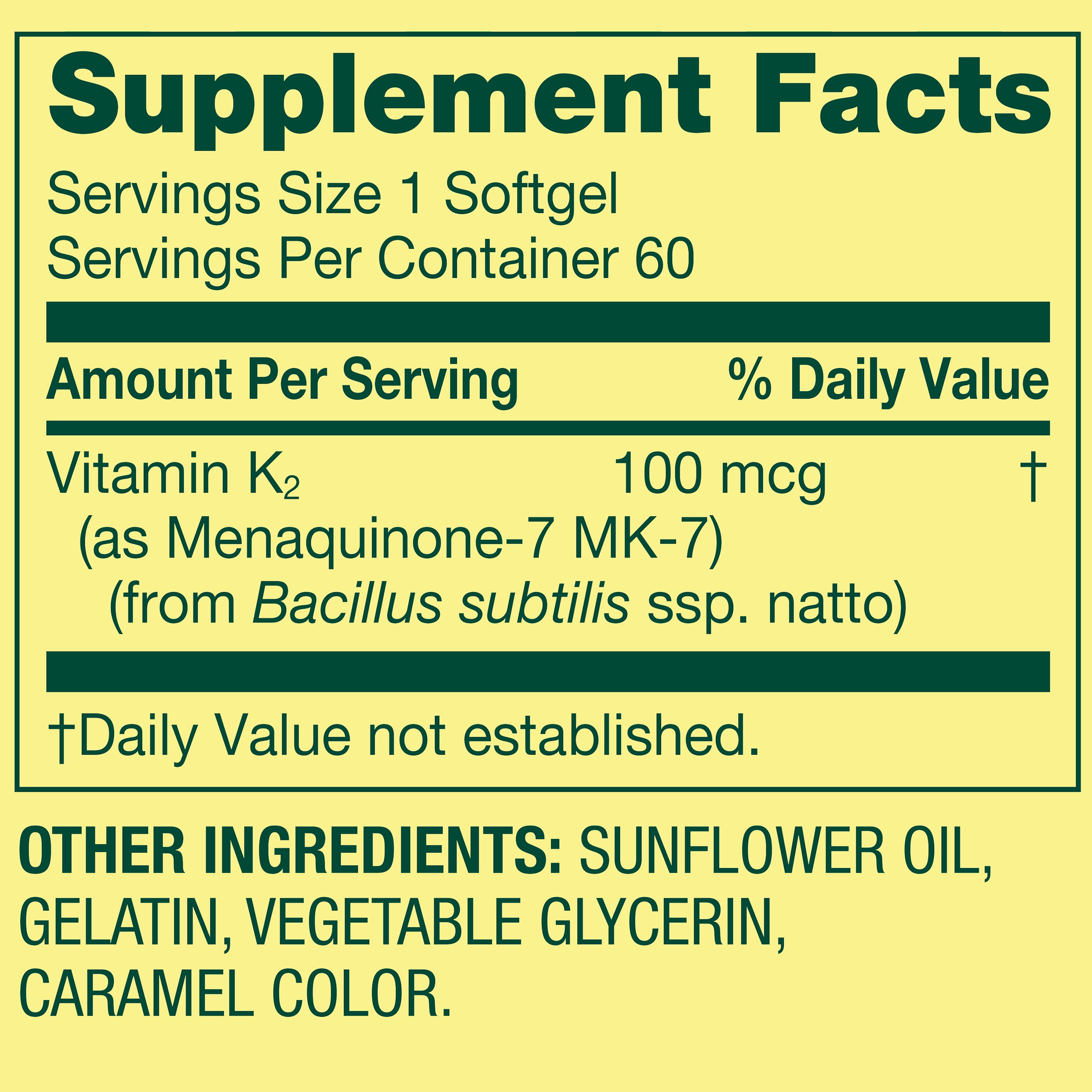 (3 pack) Spring Valley Vitamin K2 100mcg Soft Gel Capsules for Bone Health, 60 Count