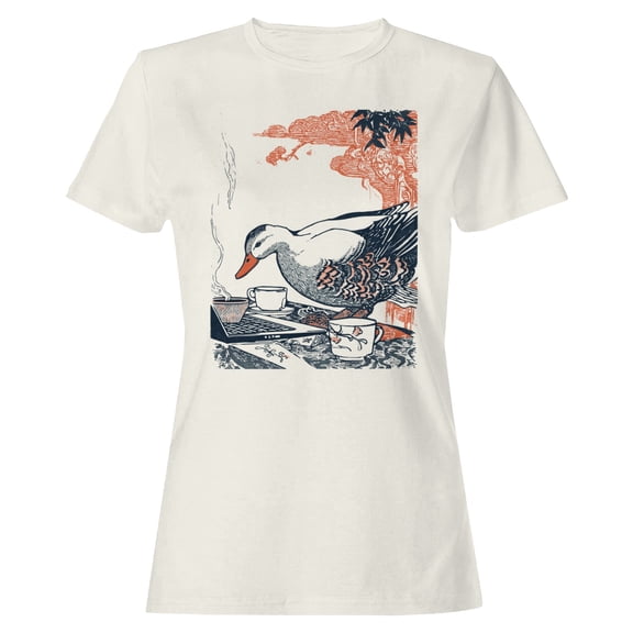 Smartprints Duck Tea Ceremony Vintage Art Women's T-Shirt Off White, Cotton, S