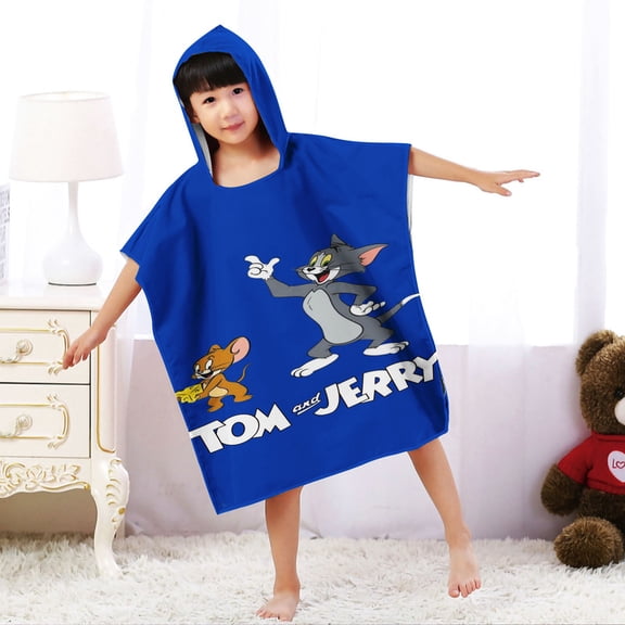 Tom and Jerry Hooded Poncho Towels, Soft & Absorbent Microfiber Beach Towel, Swimming Pool Changing Robe Bathrobe Bath Towel