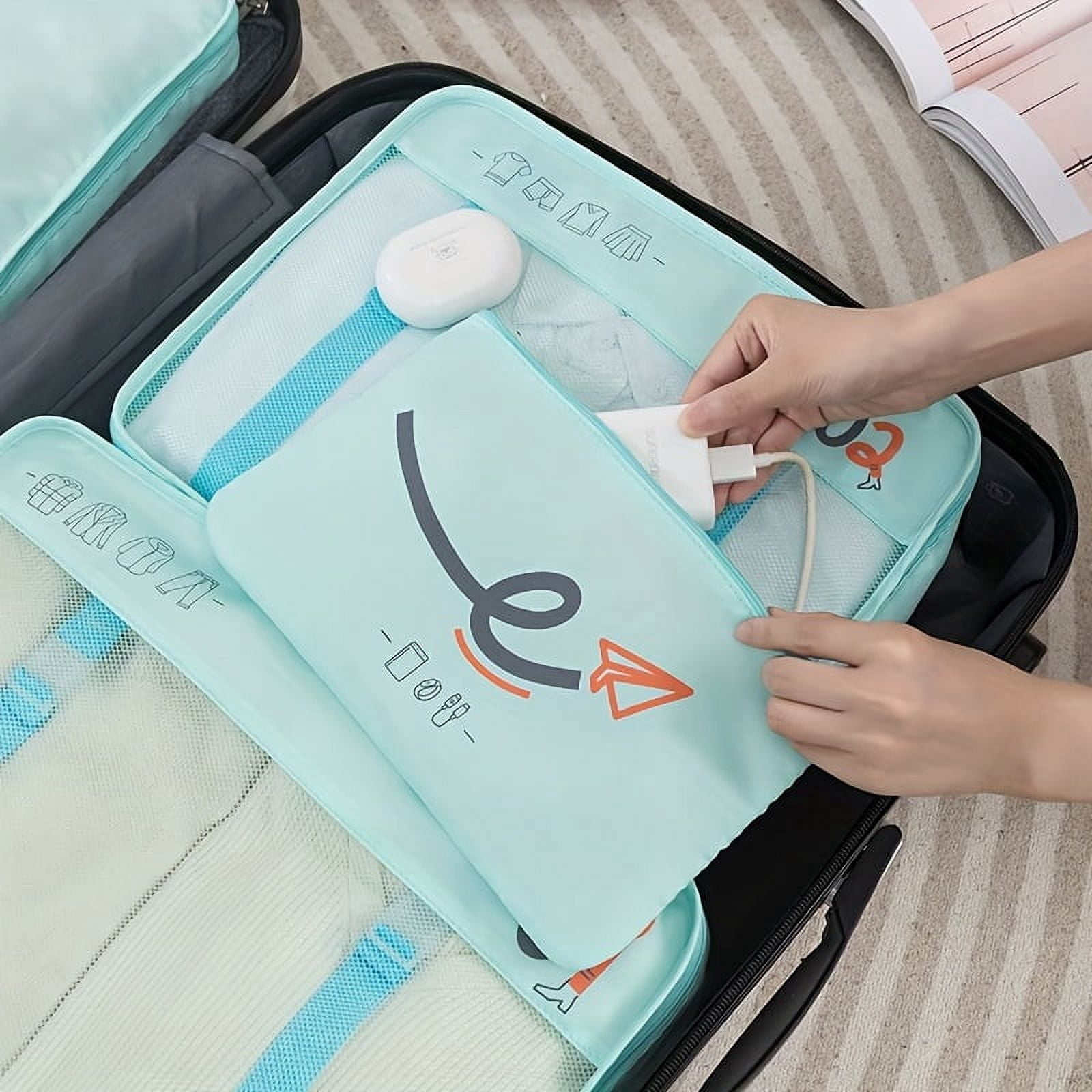 6pcs Travel Luggage Packing Cubes, Portable Clothes Storage Bag, Foldable Underwear Organizer Laundry Pouch