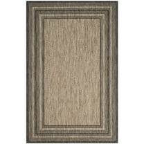 SAFAVIEH Courtyard Ercan Bordered Indoor/Outdoor Area Rug, Natural/Black, 4' x 5'7"
