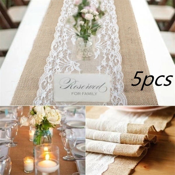 10ft Beautiful Bespoke Hessian and Lace Table Runner 