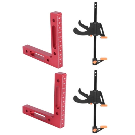 

2 Pcs 90 Degree Positioning Squares Right Angle Clamps Corner Clamping Square with 2 Pcs 4 Inch F-Shaped Bar Clamps - A