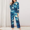 thumbnail image 2 of Lsque Abstract Blue Skull Pattern Long Sleeve Pajama Set for Women - Soft 2-Piece Sleepwear and Loungewear Set with Pockets, Comfy Nightwear-X-Large, 2 of 7