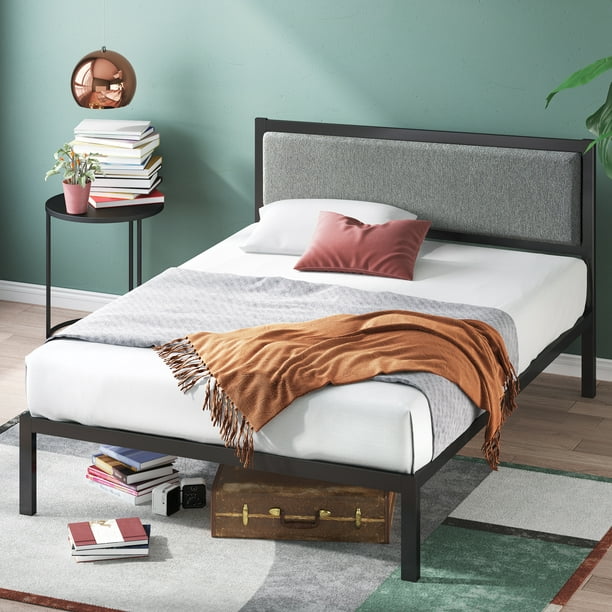Zinus Korey 38 Metal Platform Bed With, Upholstered Headboard Bed Frame