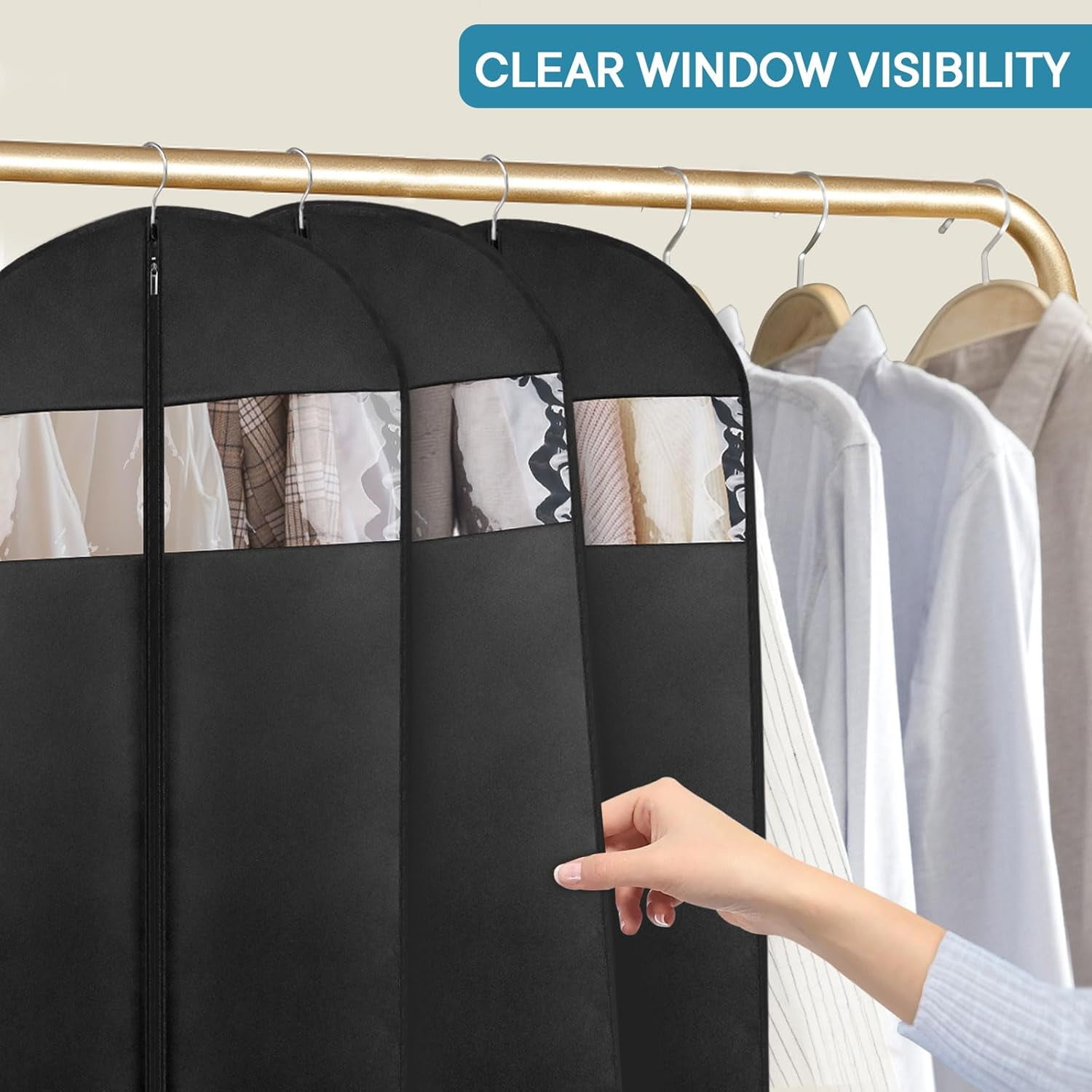 Dress Bags for Gowns, Garment Bags for Hanging Clothes, Foldable Dress Cover with Clear Window for Coats, Formal Gowns, and Evening Dresses