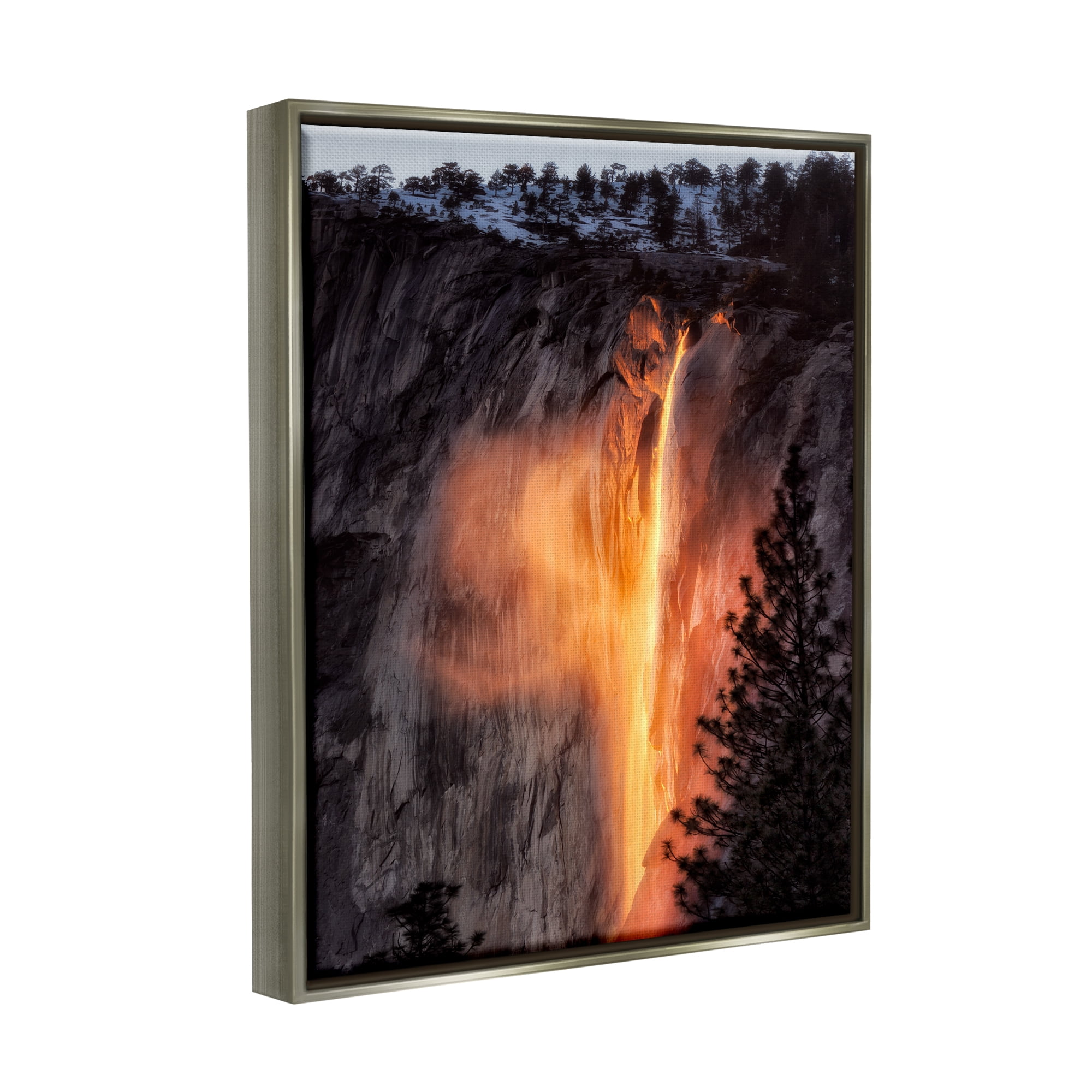 Stupell Industries Horsetail Falls Photography Nature Photography Gray Floater Framed Art Print Wall Art, 25 x 31