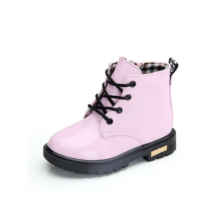 

Gomelly Toddler Ankle Boot Side Zipper Combat Boots Lace Up Short Bootie Waterproof Booties Walking School Pink 5C