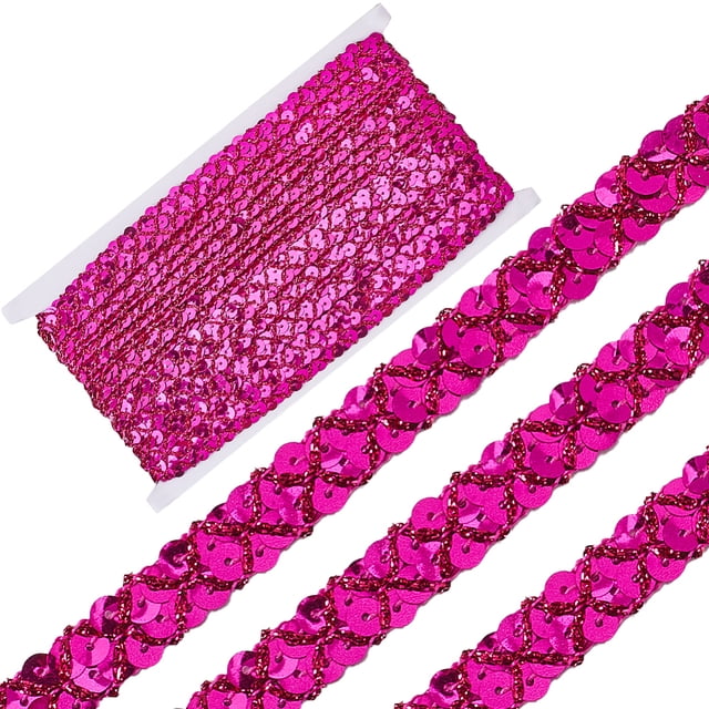 Plastic & Polyester Paillette Beads Sequins Beads Ornament Accessories 2 Rows Paillette Roll Flat Round Hot Pink 15mm 13m/pc
