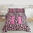 thumbnail image 2 of Manfei Girls Pink Leopard Print Queen Comforter Set 3 Pieces, Glitter Personalized Letter H Bedding Sets, Cheetah Print Monogrammed Bedding Comforter Set, Ultra Soft Home Decor, 2 of 8