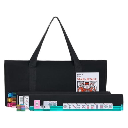American Mahjong Set - Black Soft Bag - 166 White Engraved Tiles, 4 All-in-One Rack/Pushers Western Mah Jongg Game Set