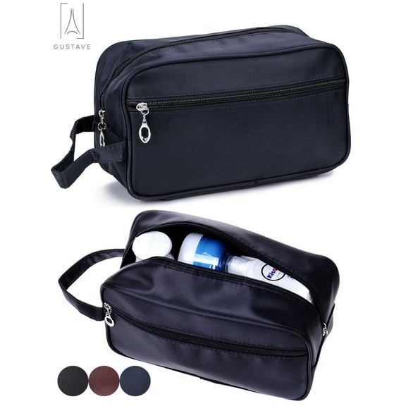 Gustave Waterproof Double-layer Toiletry bag, Professional Zipper Cosmetic Case with Carry Handle, Wash Organizer Pouch "Navy Blue"