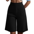 thumbnail image 2 of Cagogo Women's Wide Leg High Waisted Flowy Solid Casual Bermuda Shorts Summer Vacation Lounge Pants Elastic Waist Cropped Beach Trousers, Black M, 2 of 8