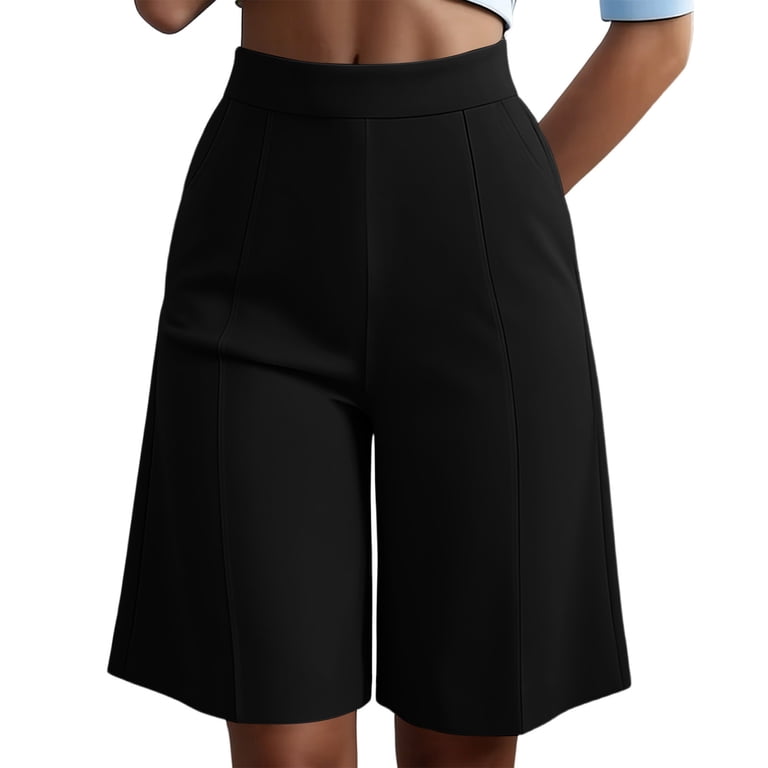 pull on dress shorts women Kinrui Summer Dress Shorts for Women Pull On Business Casual Shorts High Waisted Work Trouser Shorts with Pockets S-2XL