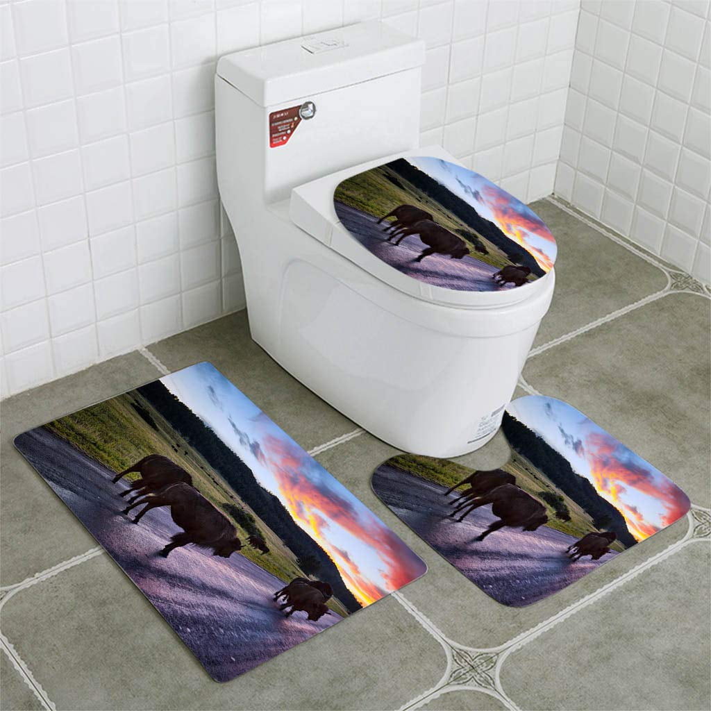 American BISON Shower Curtain Toilet Cover Rug Bath Mat Contour Rug Set 