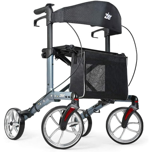 Zler Aluminum Rollator Walker with 10'' Wheels 300 lb, Premium Folding