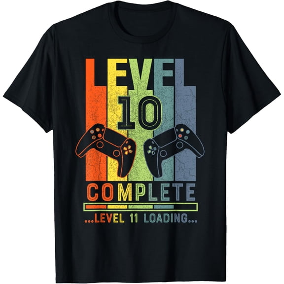 Level 10 Complete Gamer Gift 10 Years Wedding Anniversary T-ShirtMen's and women's gift, black and white T-shirt, size: Extra large S-4XL