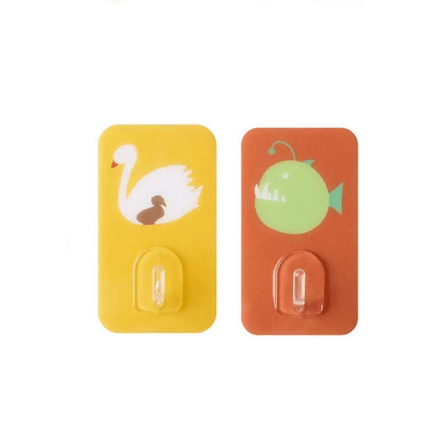 Ganchos adhesivos con gancho de dibujos animados, gancho de dibujos animados adhesivo fuerte y sin perforaciones (10 piezas, 5 patos, 5 peces verdes)
