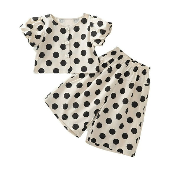 VNKIDY Girls Outfits Sets Toddler Summer Casual Polka Dot Outfits Sets For Girls Comfortable Playwear Two Piece Outfits Sets With Breathable Fabric Cute