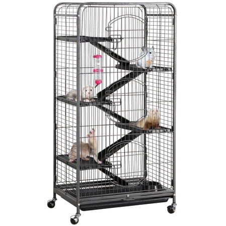 Yaheetech 52'' 6 Level Indoor Rabbit Small Animal Cage Hutch Black with 3 Front Doors