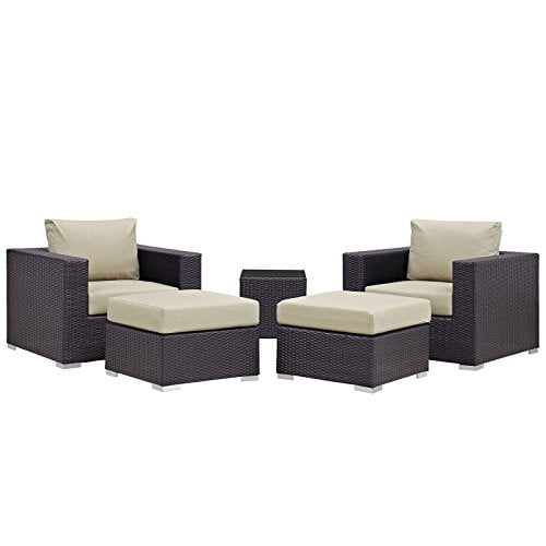 Modway Convene Wicker Rattan 5-Piece Outdoor Patio Furniture Set in Espresso Beige