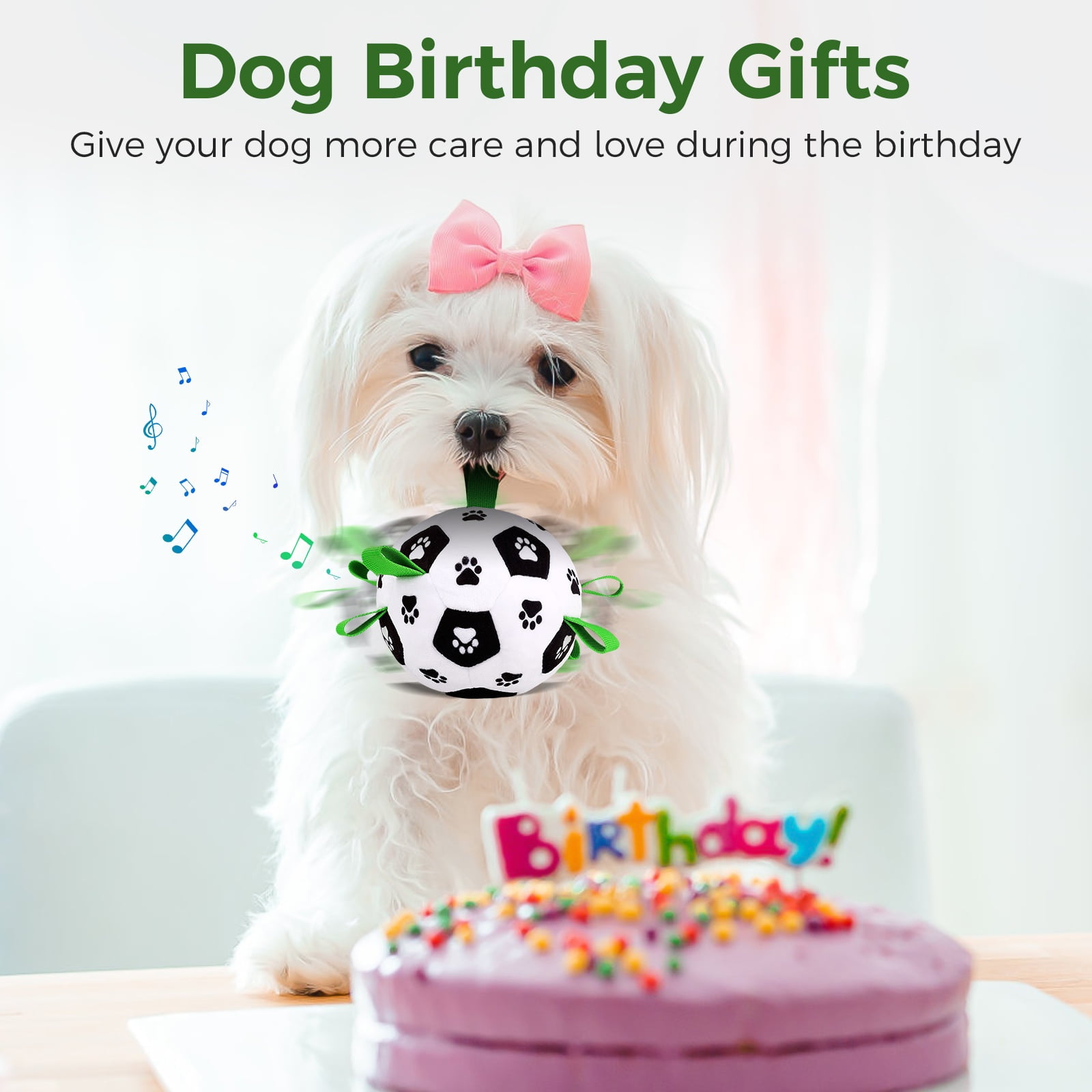 QDAN Smart Interactive Rechargeable Soccer Ball Dog Toy with Straps Remote Control & Music Mode for Small to Medium Dogs