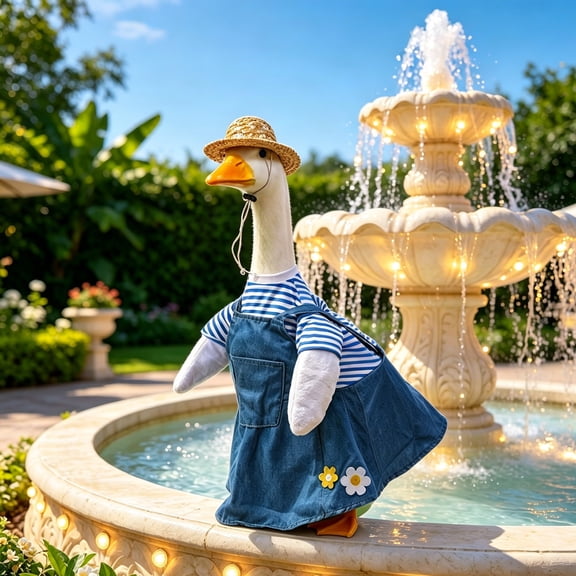 AuroraX Porch Goose Clothes Set 23" 17 19 inch Gardener Goose Outfit Summer Pattern Outdoor Decor Porch Duck Clothing Farmhouse Goose Decor