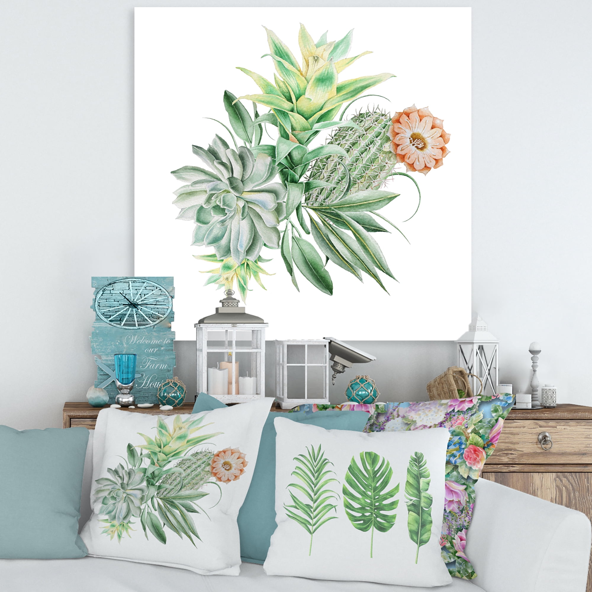Designart ' Bouquet With Succulents and Cactus ' Traditional Canvas Wall Art Print