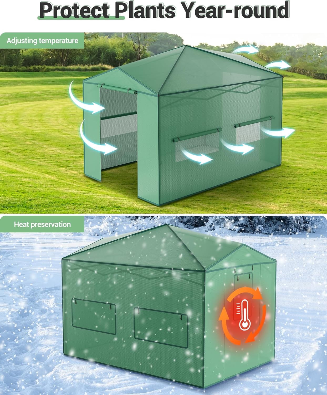 Garvee Pop up Walk-in Greenhouse, 8’x12’,  for Garden Patio Backyard, Green