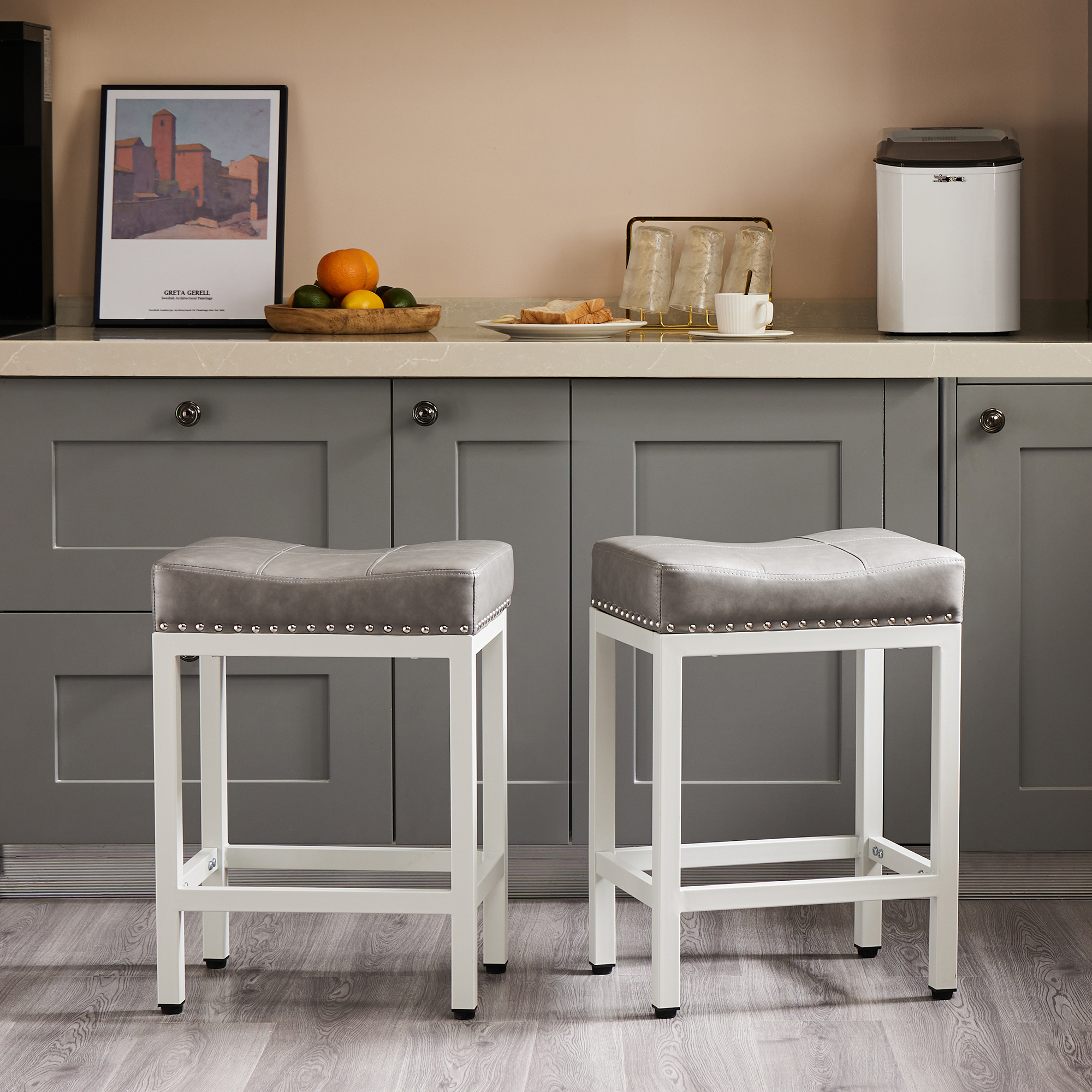 Edx Modern Counter Height Bar Stools, Set of 2, Gray photo 7