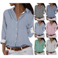 thumbnail image 2 of Utoimkio Women's Striped Button Down Shirts Classic Fit Long Sleeve Collared Office Work Blouses Tops for Women, 2 of 4