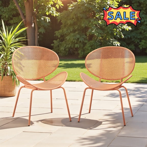 Tcbosik Outdoor Chairs Set of 2, Metal Armless Chair, Modern Accent Chair for Lawn, Garden, Backyard, Easy Assembly, Orange