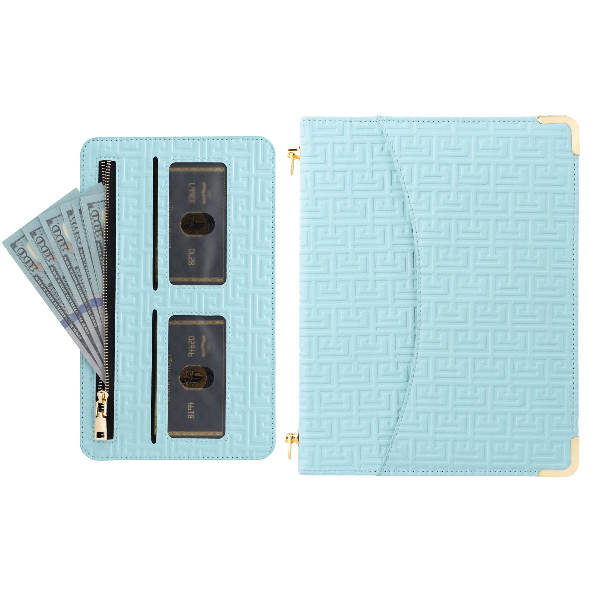 for iPad Air 11 2024/Pro 11 2022 2021 2020 2018/Air 4/Air 5, Protective Folio Case with Card Slots & Zipper Pocket & Pencil Holder, Stand Wallet PU Leather Portable Crossbody Strap Cover, Blue