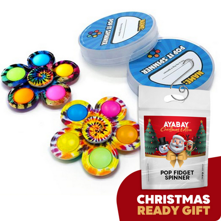 Pop Fidget Spinner Toys 2 Pack + Gift Boxes, Simple Fidget Popper Spinners Tie-Dye Party Favors Fidget Pack for Kids, Push Bubble Poppers Christmas Gift Stress Relief Sensory Stocking Stuffers Toy